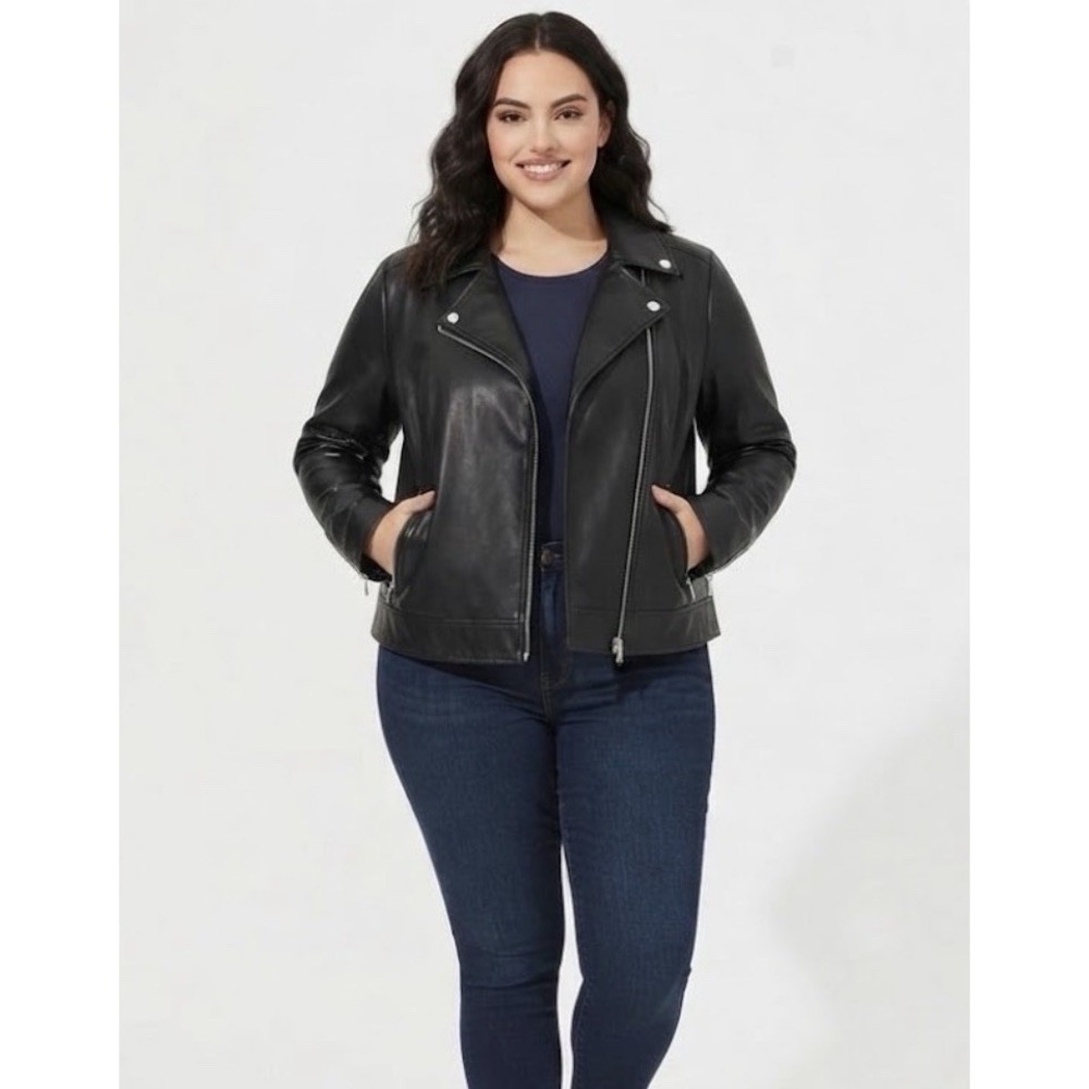 Torrid Black Faux Leather Moto Biker Jacket Womens Size 0 / 12 Plus Size